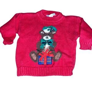 Vintage knit teddy bear and present christmas holiday baby sweater size 24 month